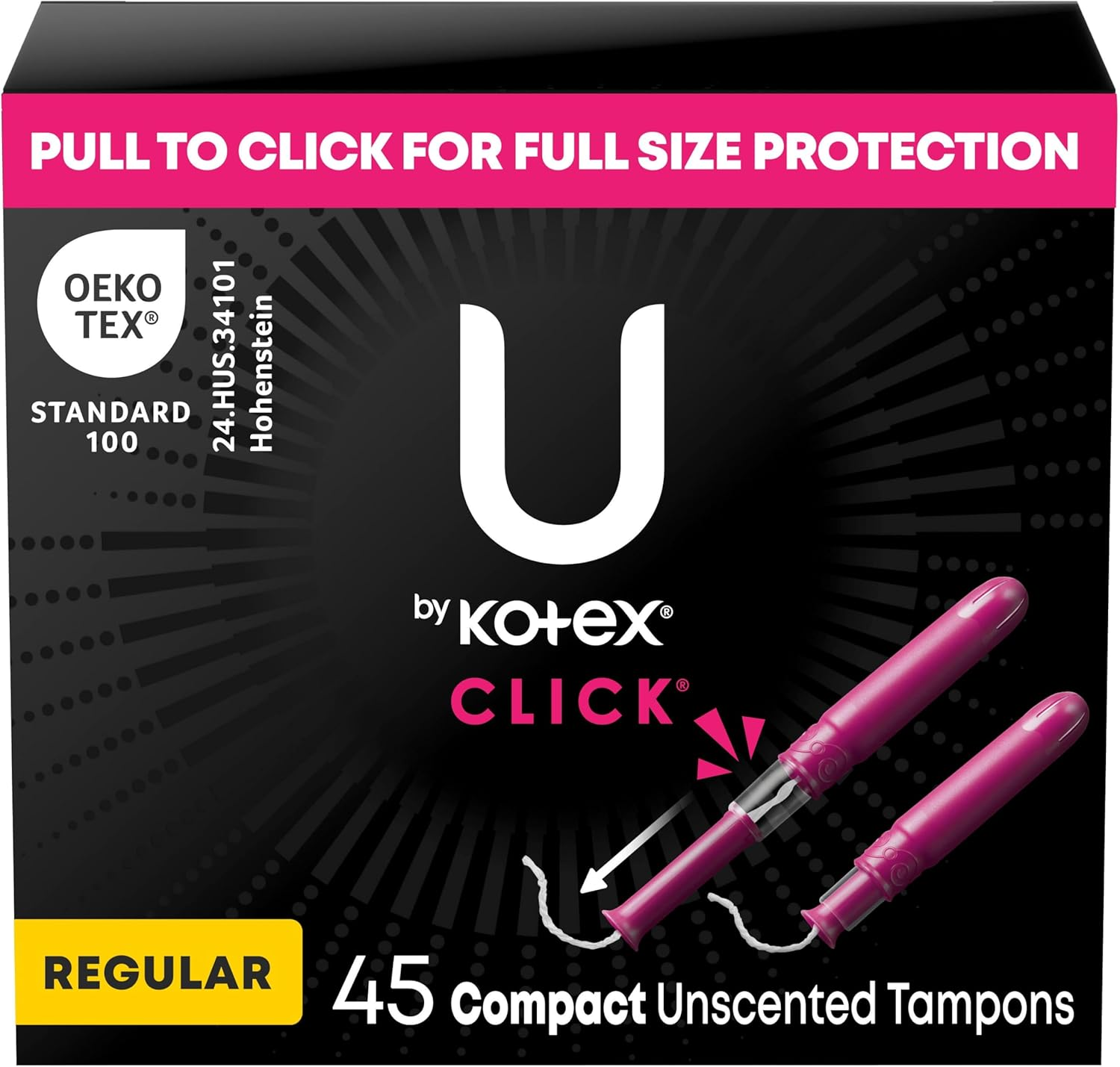 U by Kotex Click Compact Tampons, Regular Absorbency, Unscented, 45 Count (Packaging May Vary) image number 5