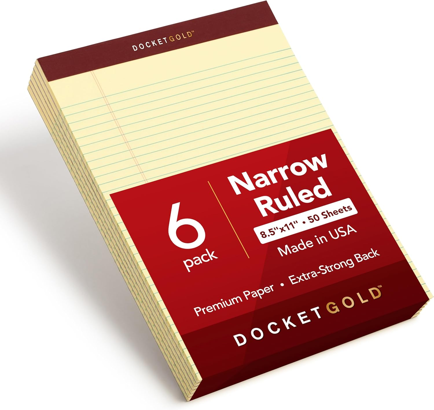 TOPS 8.5 X 11 Legal Pads, 6 Pack, Premium Docket Gold Brand, Narrow Ruled, Thick Yellow Paper, Sturdy Back, 50 Sheets, Made in USA (63941) image number 5