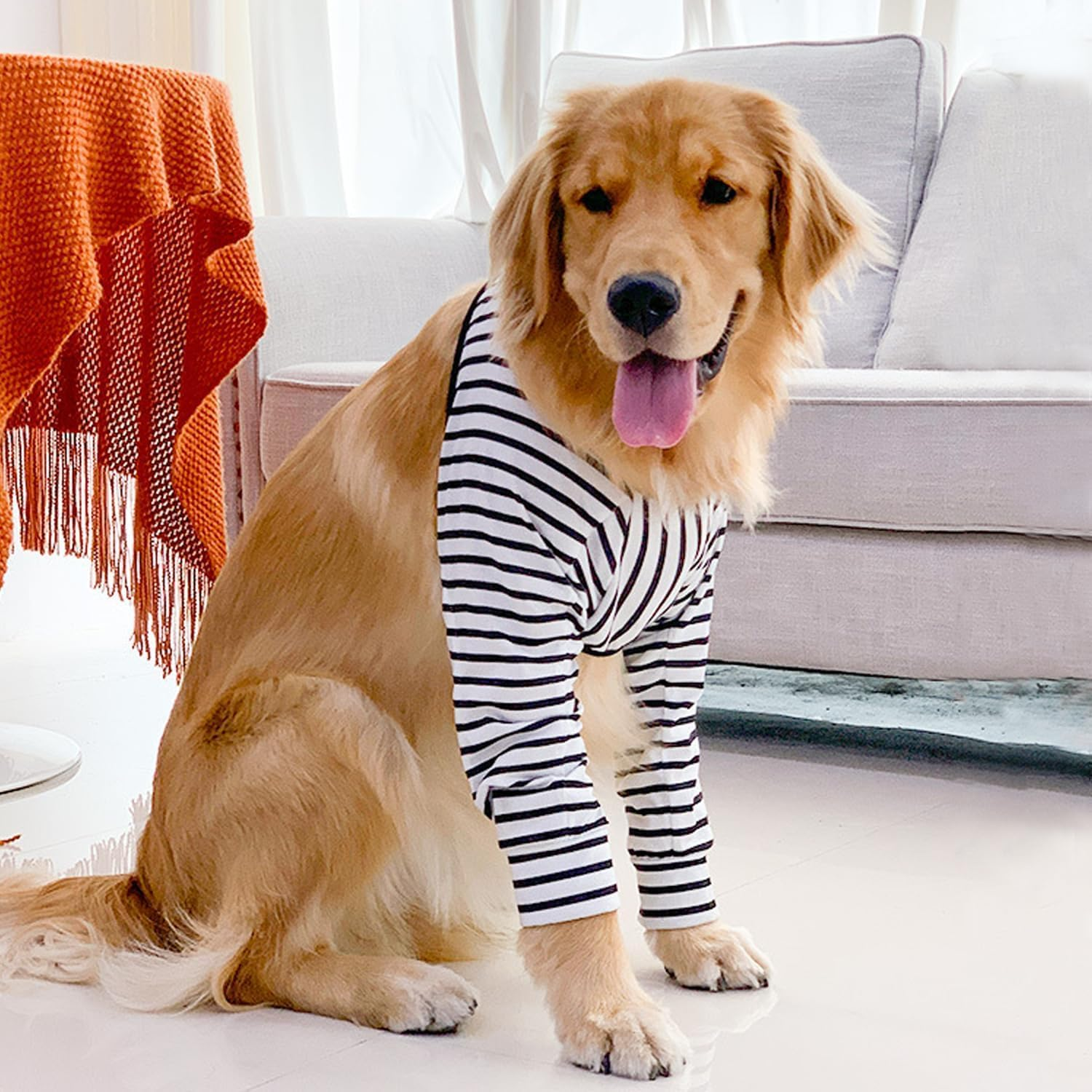 Dog Elbow Protector, Long Sleeve Dog Joint Recovery Sleeve for Prevent Licking Wound, Dog Elbow Sleeves Long for Medium Large Dogs (Black and White Stripe, L) image number 5