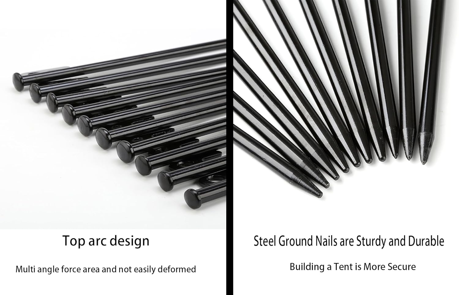 21 Pcs 25Cm Carbon Steel Tent Stakes Kit- 10 Heavy Duty Metal Tent Pegs W/ 10 Glow Rings & 1 Storage Bag-Camping Stake Peg Accessories,Durable Ground Anchors for Yard Outdoor Canopy Tarp image number 4