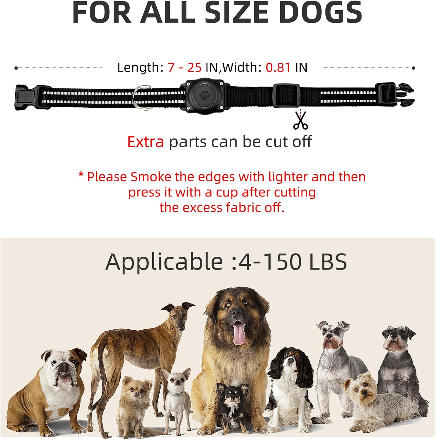 Airtag Dog Collar, 100% Waterproof Integrated Apple Air Tag Dog Collars, Reflective GPS Dog Collar with Hard PC Airtag Holder Case for Small Medium Large Dog (Black) image number 5