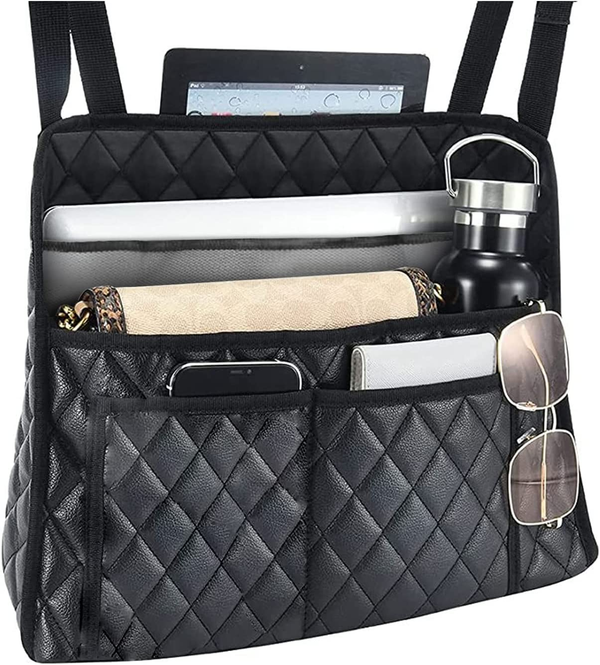 AICEL Car Handbag Purse Holder between Seats, Auto Seat Leather Organizer Pocket, Front Seat Bag Box Storage for Cell Phone Document, Backseat Barrier for Kids Pet, Fits for Most Vehicles image number 3