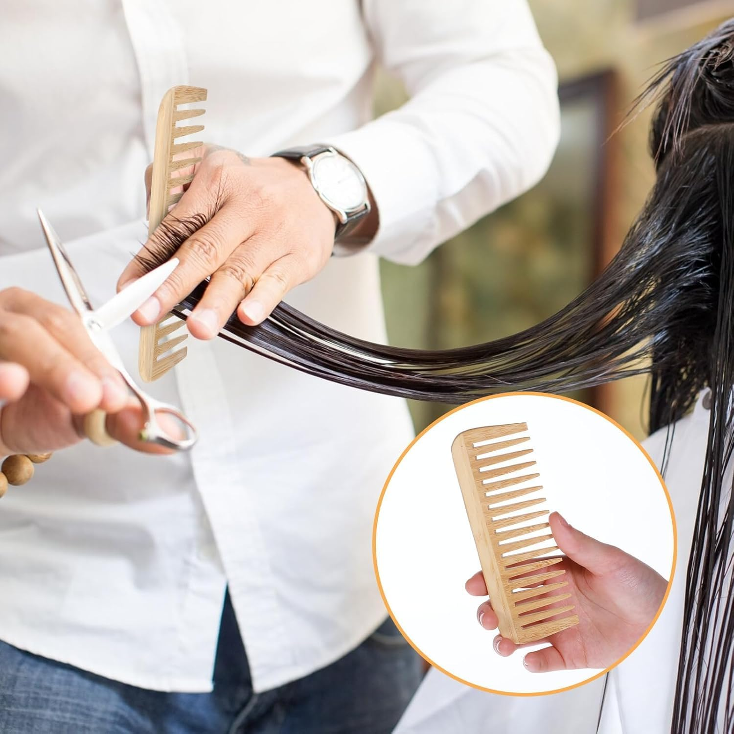 Bamboo Wide Tooth Comb, Large Hair Detangling Comb, Natural Wooden Combs for Hair, Beard, Mustache, Travel-Friendly, Hand Polished, No Handle Design (Bamboo, One Size) image number 3