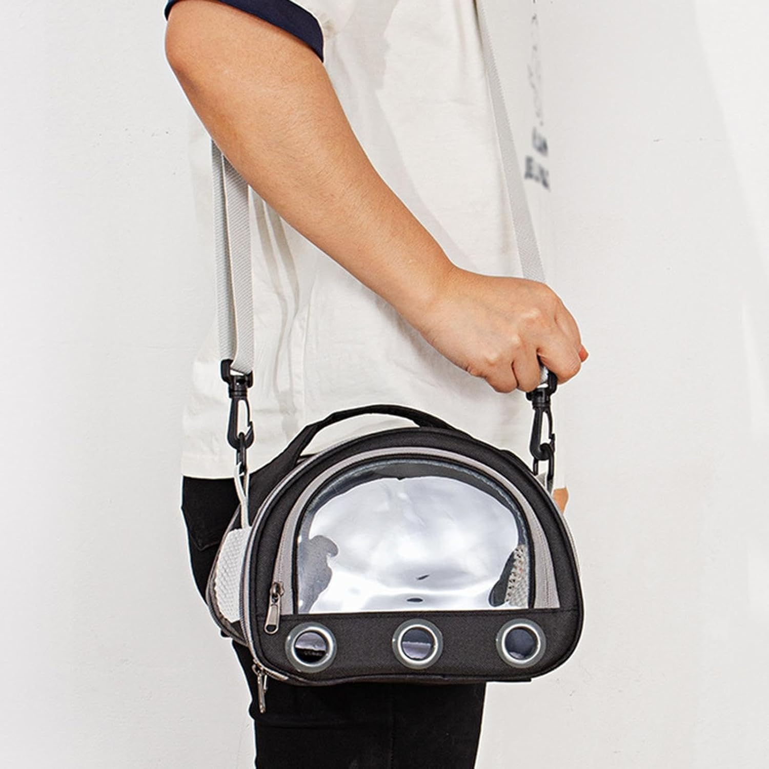 Hamster Travel Carrier Bag Guinea Pig Carrier Bag Travel Small Animals Chinchilla Outgoing Carrier Cage Carrying Shoulder Bag, Pink, S (Black,L) image number 6