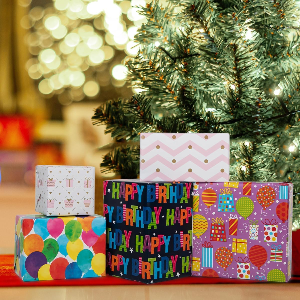 JUSTASHOW Birthday Wrapping Paper, 4 Rolls Happy Birthday Gift Wrap Papers, 17X118 Inches per Roll Gift Wrapping Paper for Holiday, Party, Baby Shower image number 3