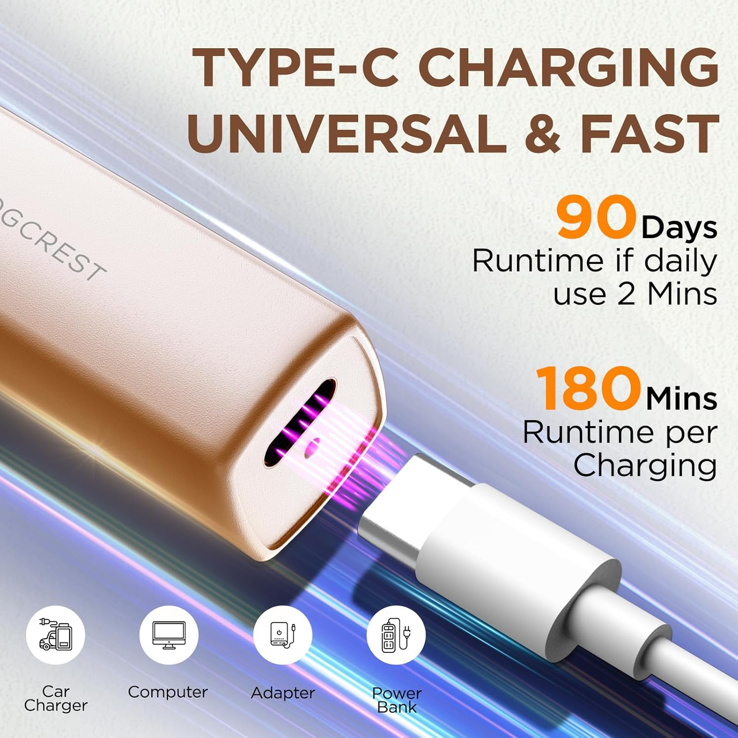 VG VOGCREST Rechargeable Facial Hair Removal for Women: 2-In-1 Electric Eyebrow and Facial Hair Removal Device - Suitable for Eyebrows Chin Cheeks Features a Built-In LED Light (Gold) - Green image number 5