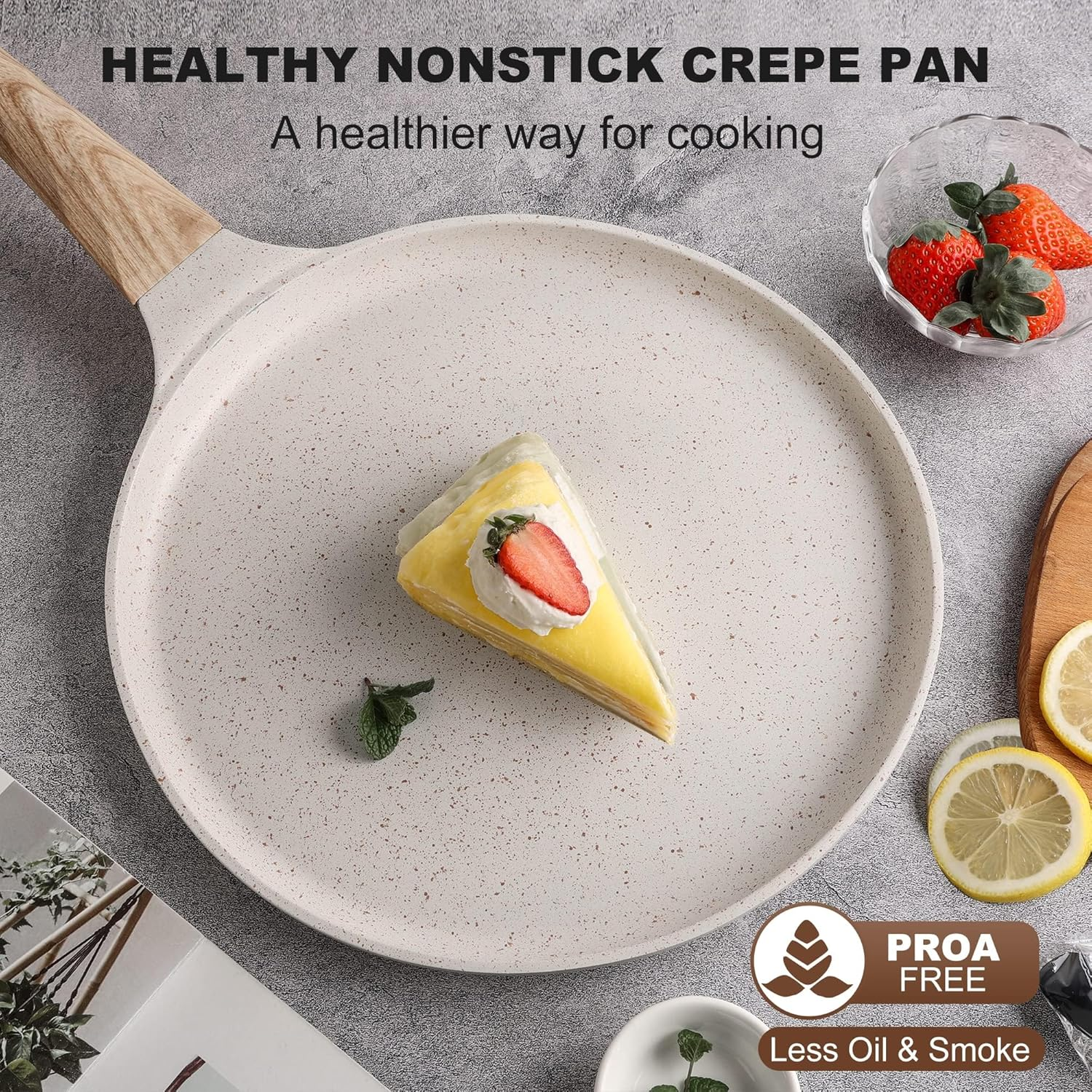 Crepe Pan, XICEN 28 Cm Nonstick Dosa Tawa with Spreader, for All Stove, Tortilla Pan with Detachable Handle (Cream White) image number 2