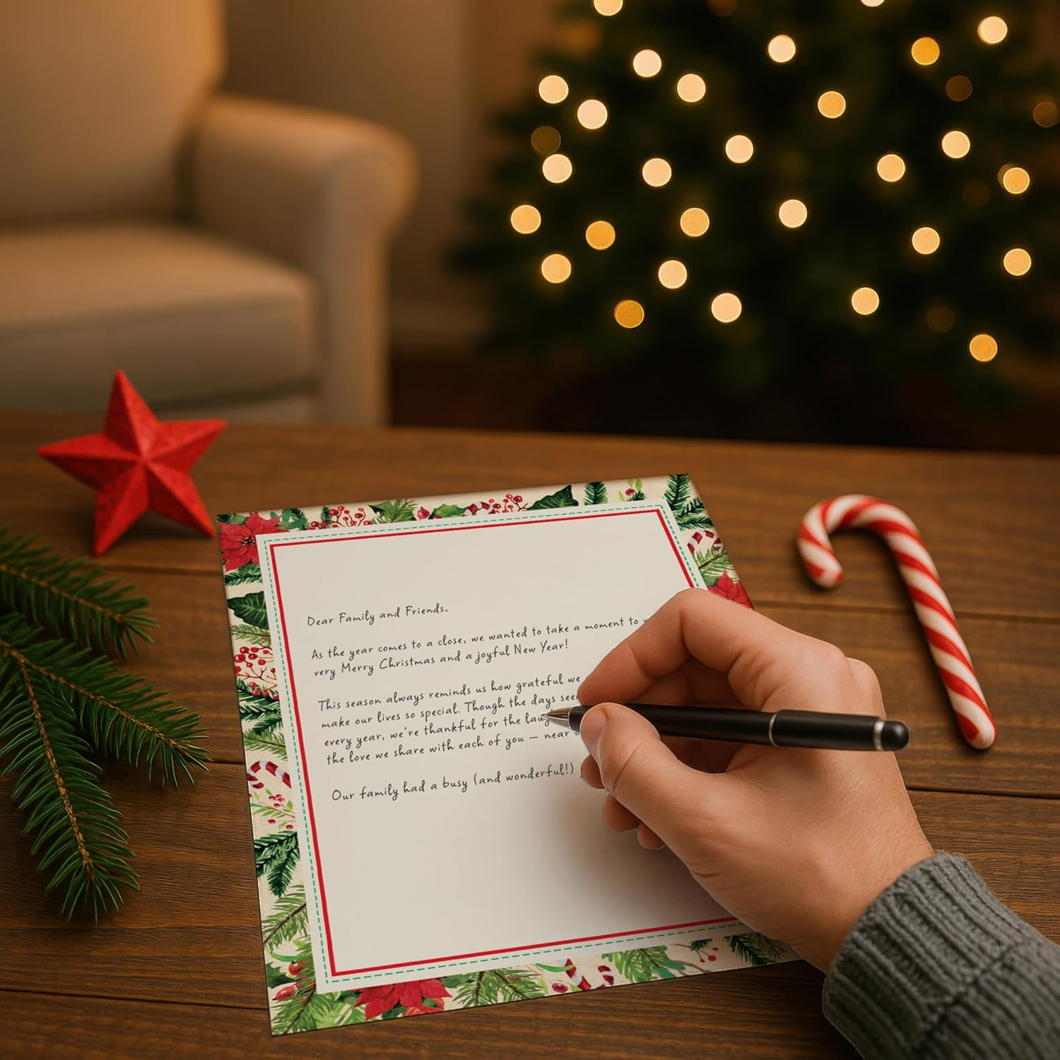 Poinsettia Frame Christmas Holiday Stationery Paper - 80 Sheets image number 3