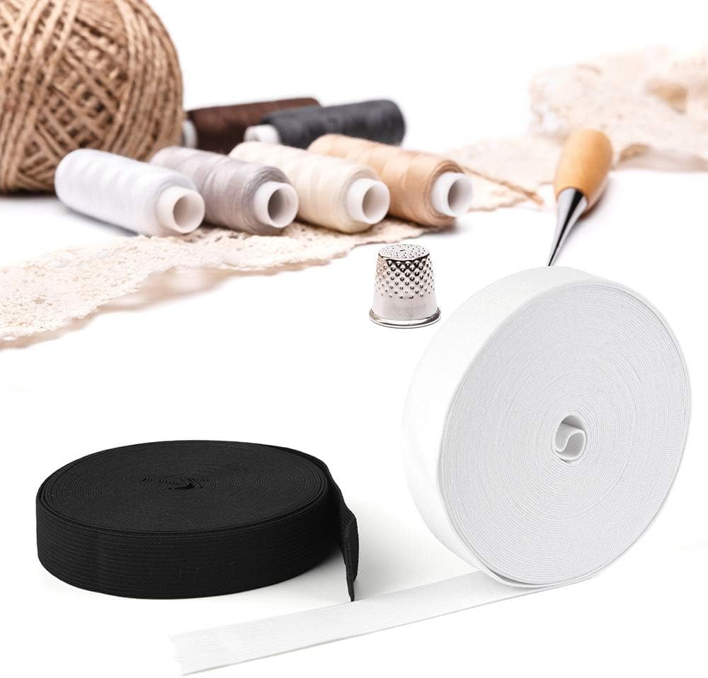 2 Pack Knit Elastic Spool,Heavy Stretch High Elasticity Knit Elastic Band 1 Inch Wide 10 Yard Long, for Sewing Craft Craft DIY Projects (Black & White) image number 2