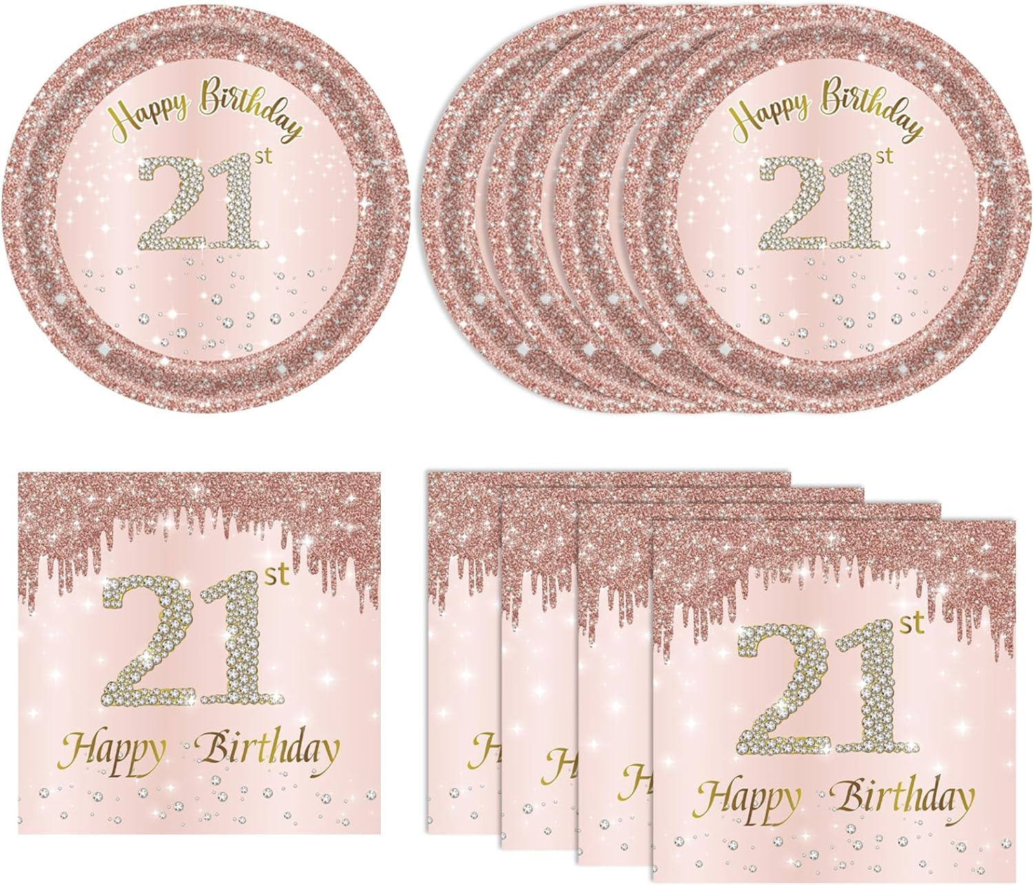 21St Birthday Rose Gold Party Supplies Rose Gold Birthday Supplies Plates and Napkins Happy 21 Birthday Disposable Tableware Party Supplies for Girls Women image number 1