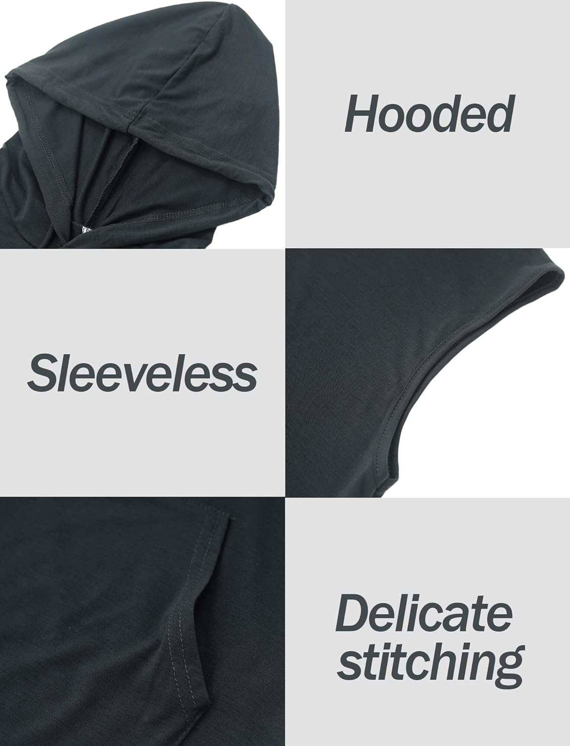 FEOYA Men'S Hooded Tank Tops Sleeveless T-Shirts Gym Vests Top Breathable Quick Dry for Workout Running Bodybuilding Athletic Sport Shirts Drawstring Sweatshirt with Pockets image number 5