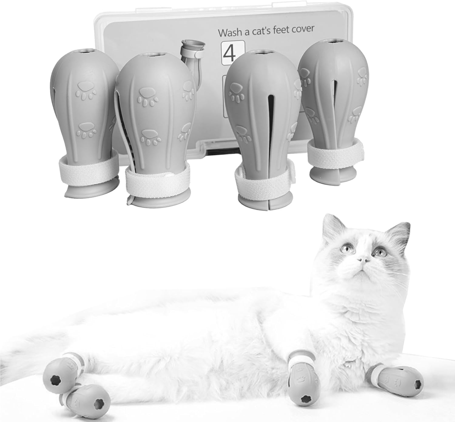 Cat Scratch Cover for Nursing Rehabilitation Cat Boots for Cats Only, Adjustable Cat Bathing Gloves,Silicone Cat Claw Covers (Grey) image number 4