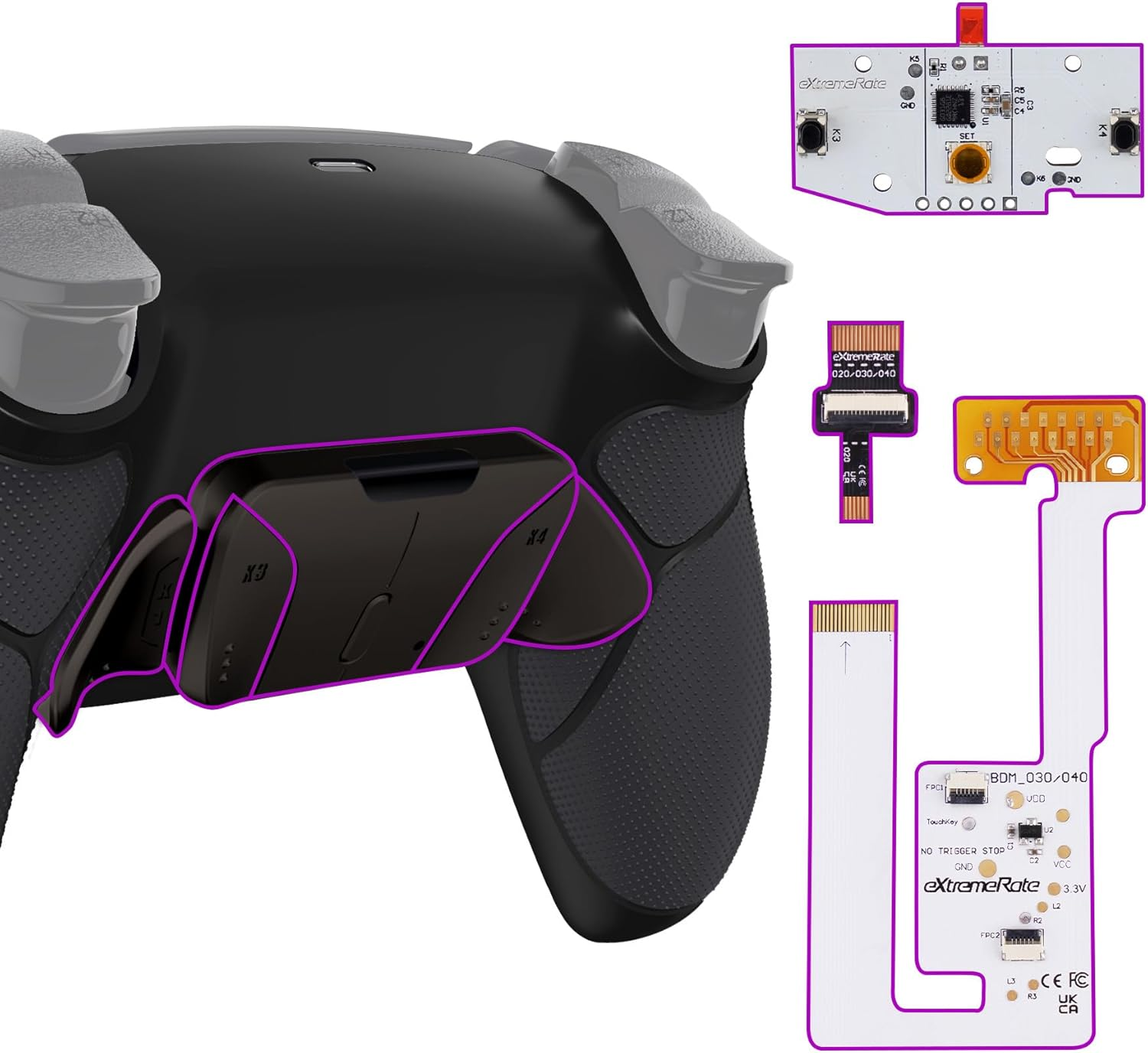 Extremerate Real Metal Buttons RMB RISE4 V3 Remap Kit for PS5 Controller BDM-030 040 050, Redesigned Black Rubberized Grip Bottom Shell Upgrade Board 4 Back Paddles Attachment for PS5 Controller