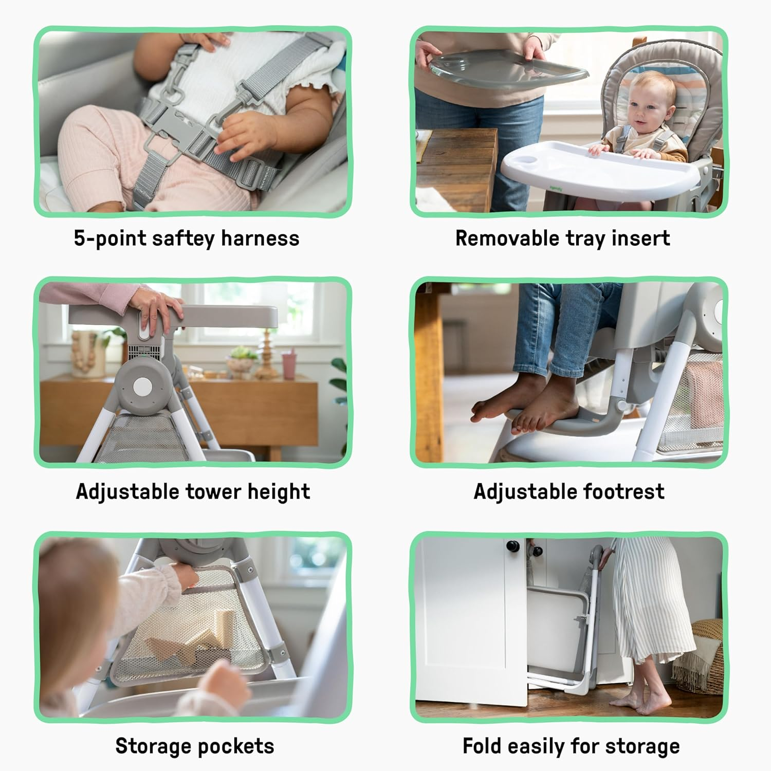 Ingenuity Proper Positioner Create up Baby High Chair, 9 Modes of Use, Toddler Tower, Table and Chair, Foldable, Adjustable Footrest, 90 Degree Posture Aids Digestion, Ages 0-5 Years - Soulful Skies image number 4