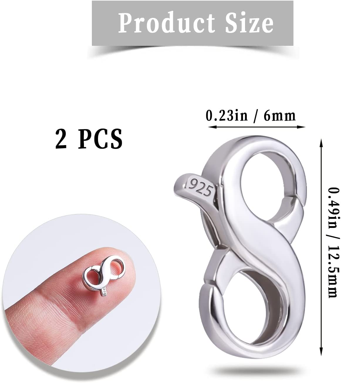 KINBOM 2Pcs Lobster Clasp, Jewelry Clasp Double Opening Lobster Clasp Necklace Shortener 925 Sterling Silver Jewelry Making Supplies Clasp Repair Kit (0.49X0.24Inch)