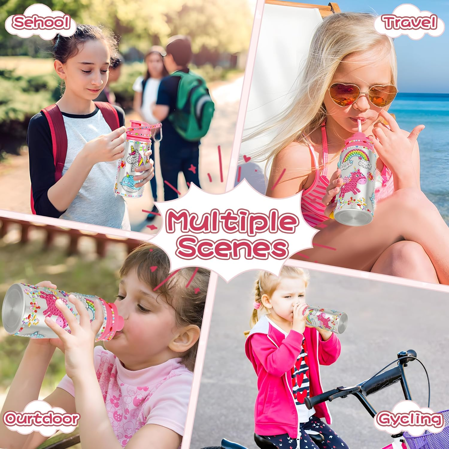 Kinderlolo Decorate Your Own Water Bottle Kits for Girls, 5 6 7 8 Year Old Girl Gifts, Unicorn DIY Gem Diamond Painting Craft, Arts and Crafts for Kids Ages 6-8 Girls Water Bottles for School Birthday image number 6