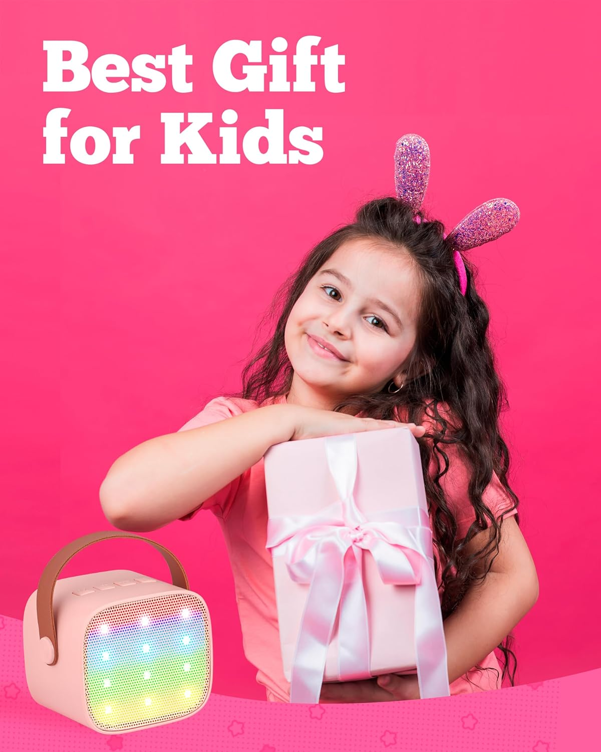 Kids Karaoke Machine, Kids Toys Girls Birthday Gift, Mini Portable Bluetooth Speaker with 2 Wireless Microphone for Girl 5,6,7,8,10+Year Old(Pink) image number 1