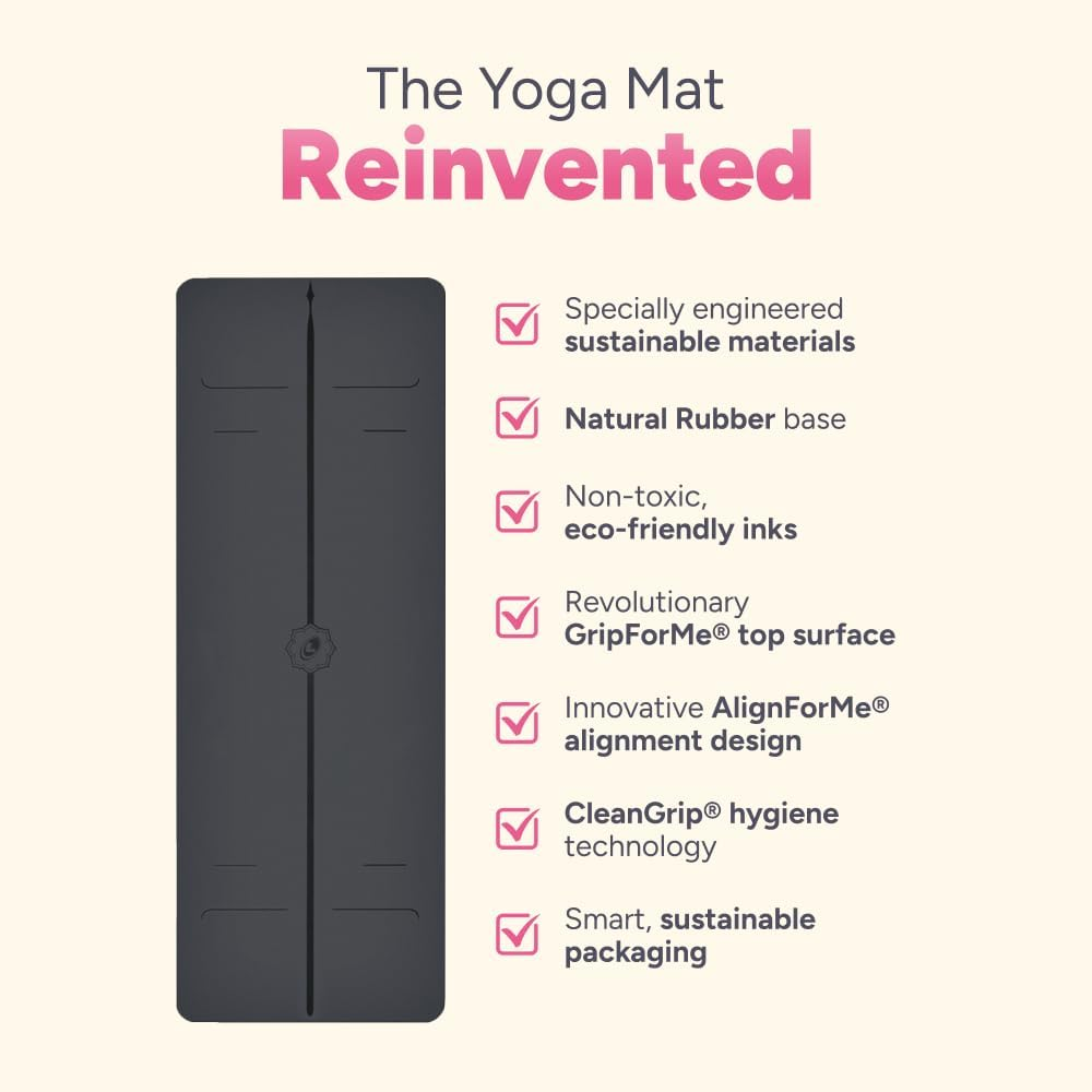Liforme Evolve Yoga Mat &ndash; Free Yoga Bag Included - Patented Alignment System, Warrior-Like Grip, Non-Slip, Eco-Friendly and Biodegradable, Sweat-Resistant, Long, Wide and 4.2Mm Thick Mat for Comfort - Grey image number 4