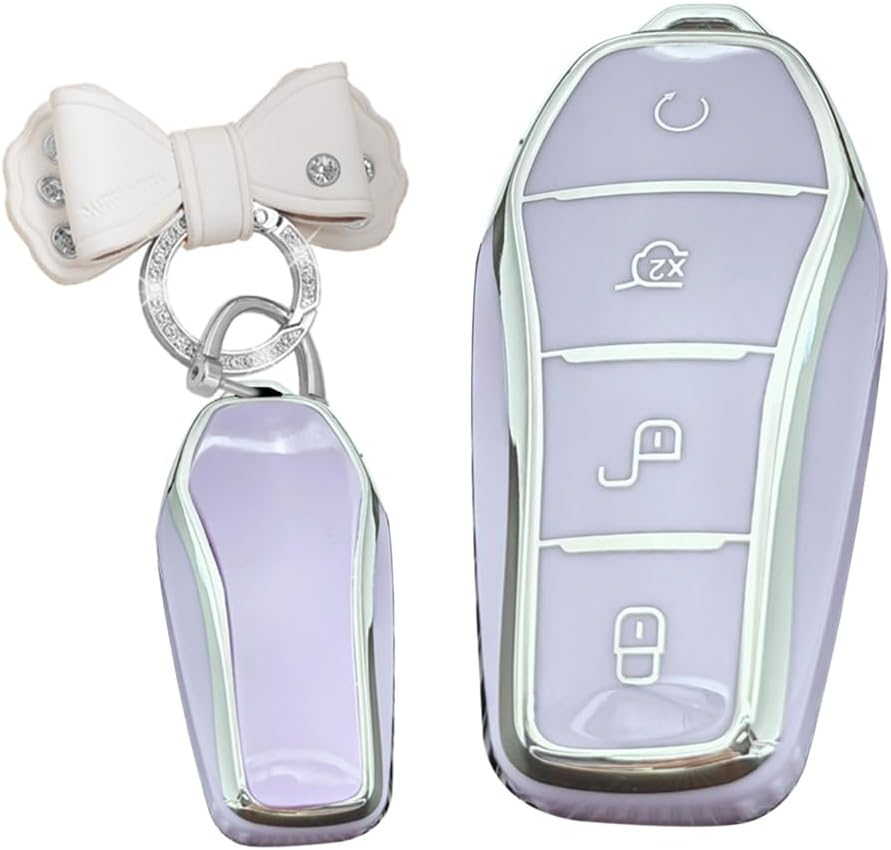 TPU Key Fob Cover with Keychain Fit for BYD Han Ev Tang Dm / Qin plus 4 Button Key Case Protector Key Cover Purple