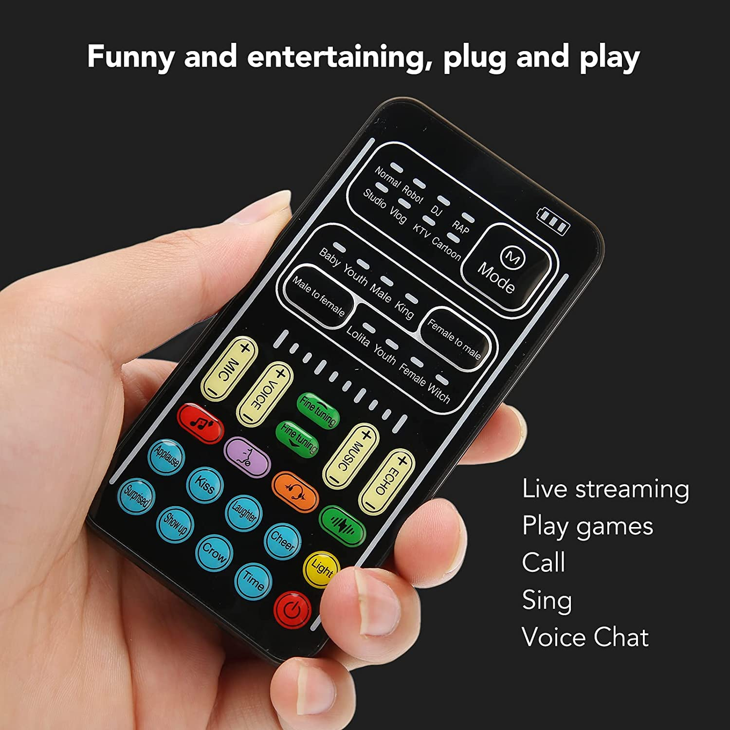 Voice Changer, Handheld Portable Voice Changer with Sound Multifunctional Effects Machine, Mini Voice Changer Device, Audio Mixer for Phone, Computer, Tablet, Ios, Android (I9 English Edition) image number 3