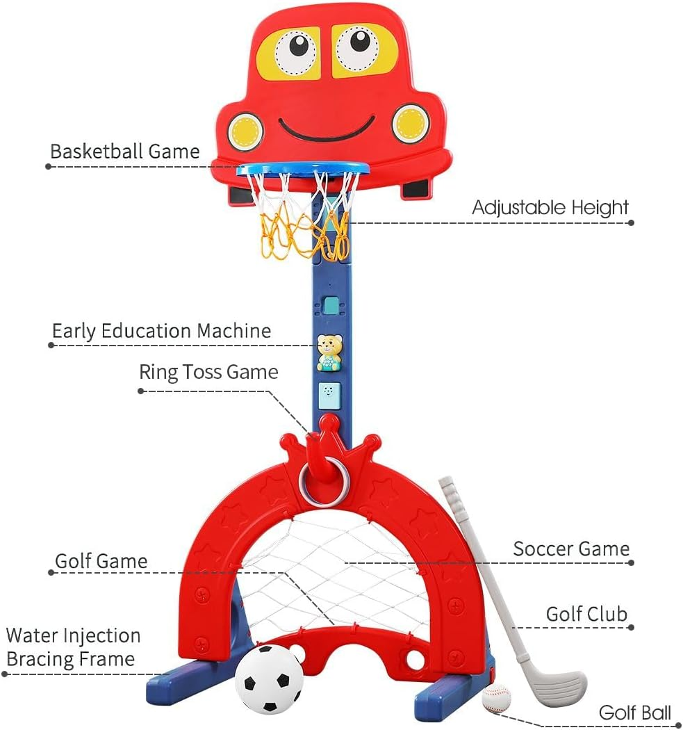 Kids Basketball Hoop Stand Height Adjustable,5In1 Kid Playset, Basketball/Football/Golf/Ring/Storybook, Activity Centry Indoor/Outdoor image number 4