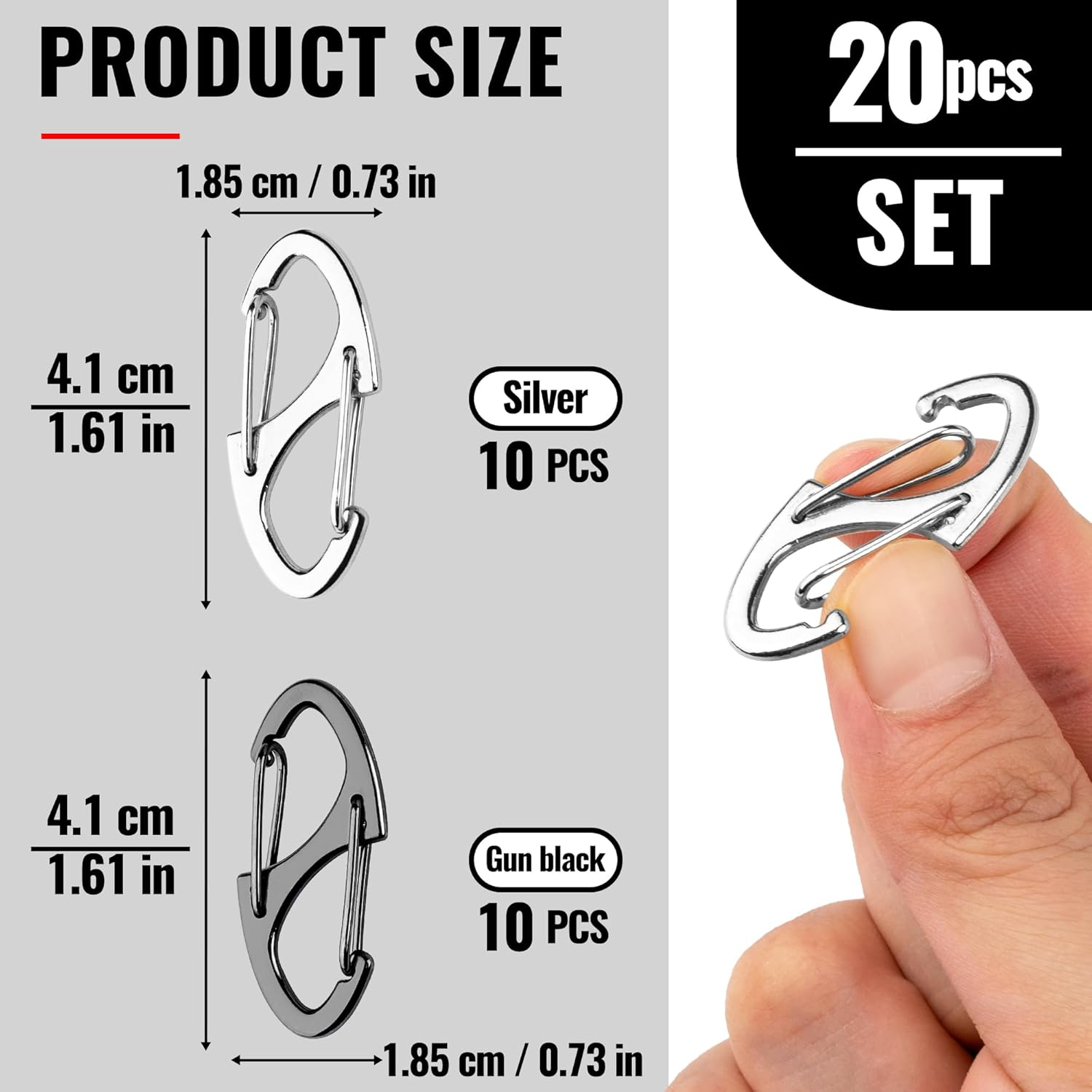 20Pcs Zipper Clips anti Theft, Zipper Pull Replacement for Backpacks, Dual S Shaped Small Carabiner Clip Theft Deterrent for Suitcase, Keep Luggage Closed, Silver and Gunmetal Black