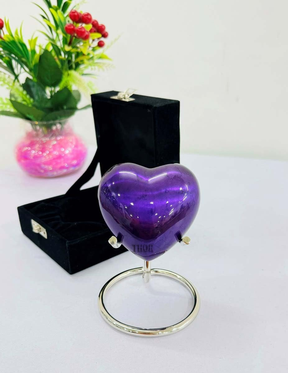 Purple Heart Cremation Urn - Small Keepsake with Box & Stand - Mini Heart Shaped Memorial Urn to Honor Your Loved One image number 3