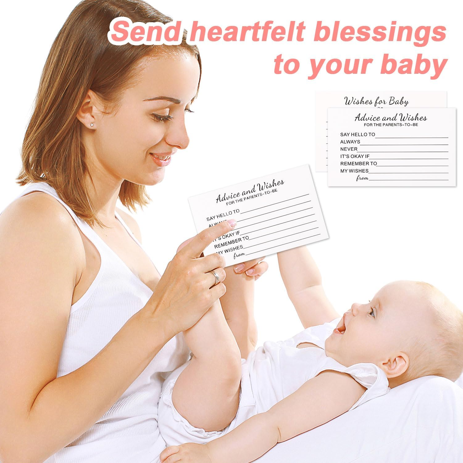 50Pcs Baby Shower Advice Cards with Wishes Box, Baby Prediction Cards Baby Shower Advice Cards Parents to Be, Box for Baby Shower Games Activities Decorations Guessing Game image number 2