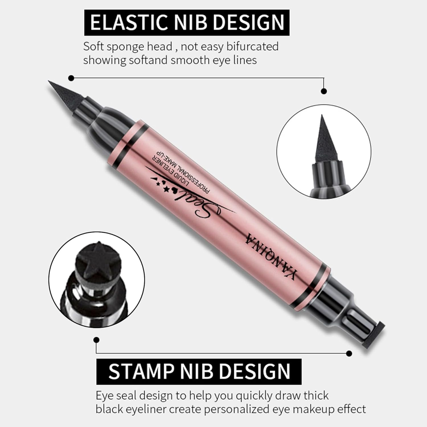 Dual-Ended Stamp Eyeliner Pen - Waterproof Quick-Dry Liquid Eyeliner with Stamp Design for Winged, Star, and Heart Patterns, Smudge-Proof and Easy to Apply image number 5