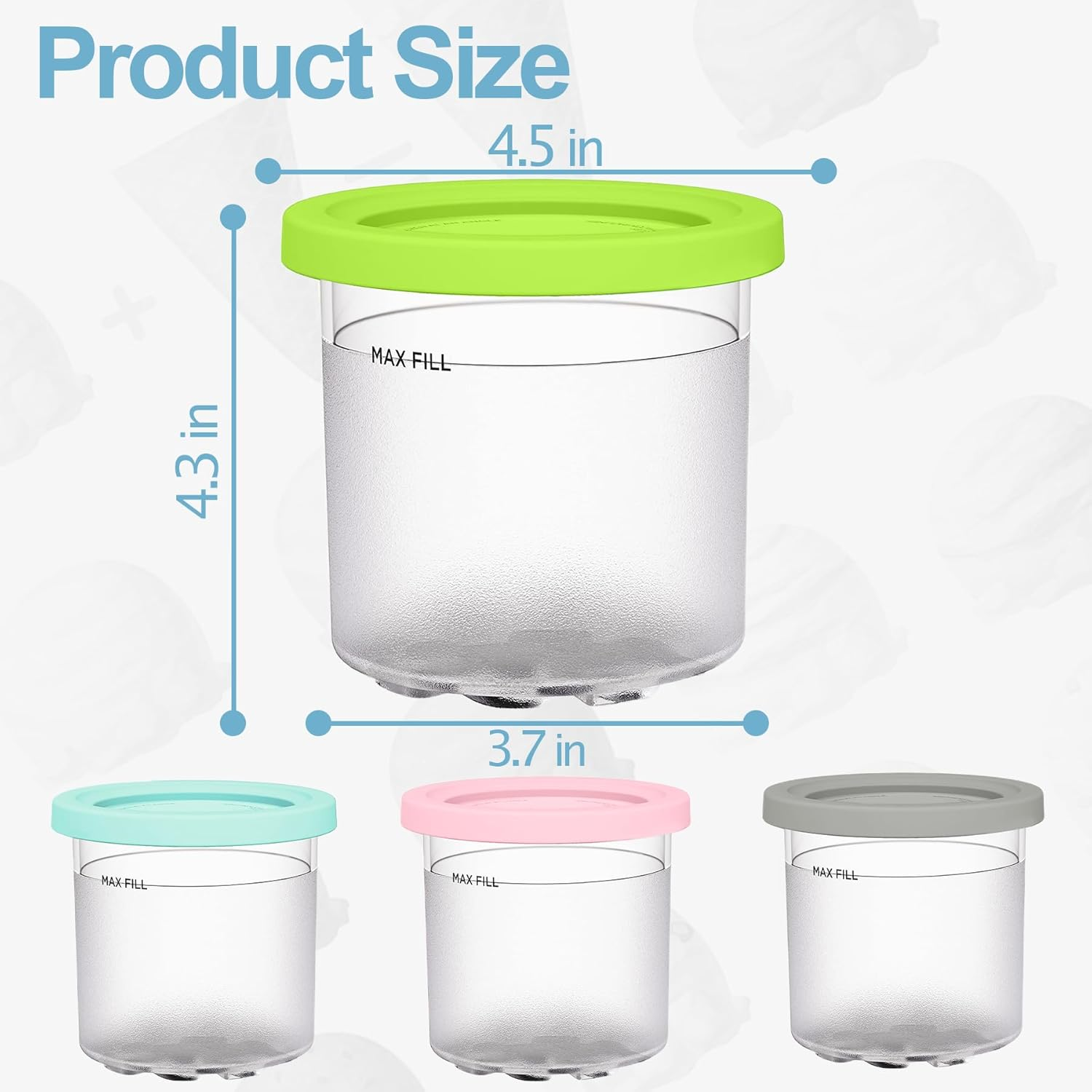 Ice Cream Pint Containers Replacement for Ninja Creami Pints and Lids - 4 Pack, Compatible with NC300 & NC301 & NC299AMZ Series, Leakproof, and Dishwasher Safe, Pink/Green/Grey/Blue image number 6