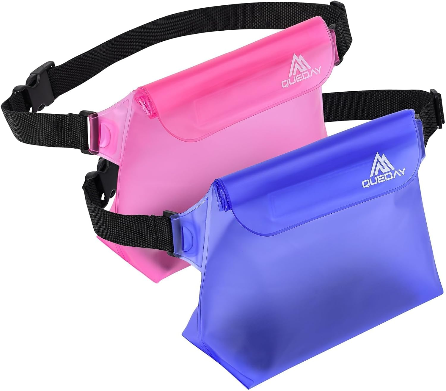 Queday 2-Pack Waterproof Pouch with Waist Strap, Screen Touchable Dry Bag with Adjustable Belt for Phone Valuables for Swimming Snorkeling Boating Fishing Kayaking Blue Pink image number 1