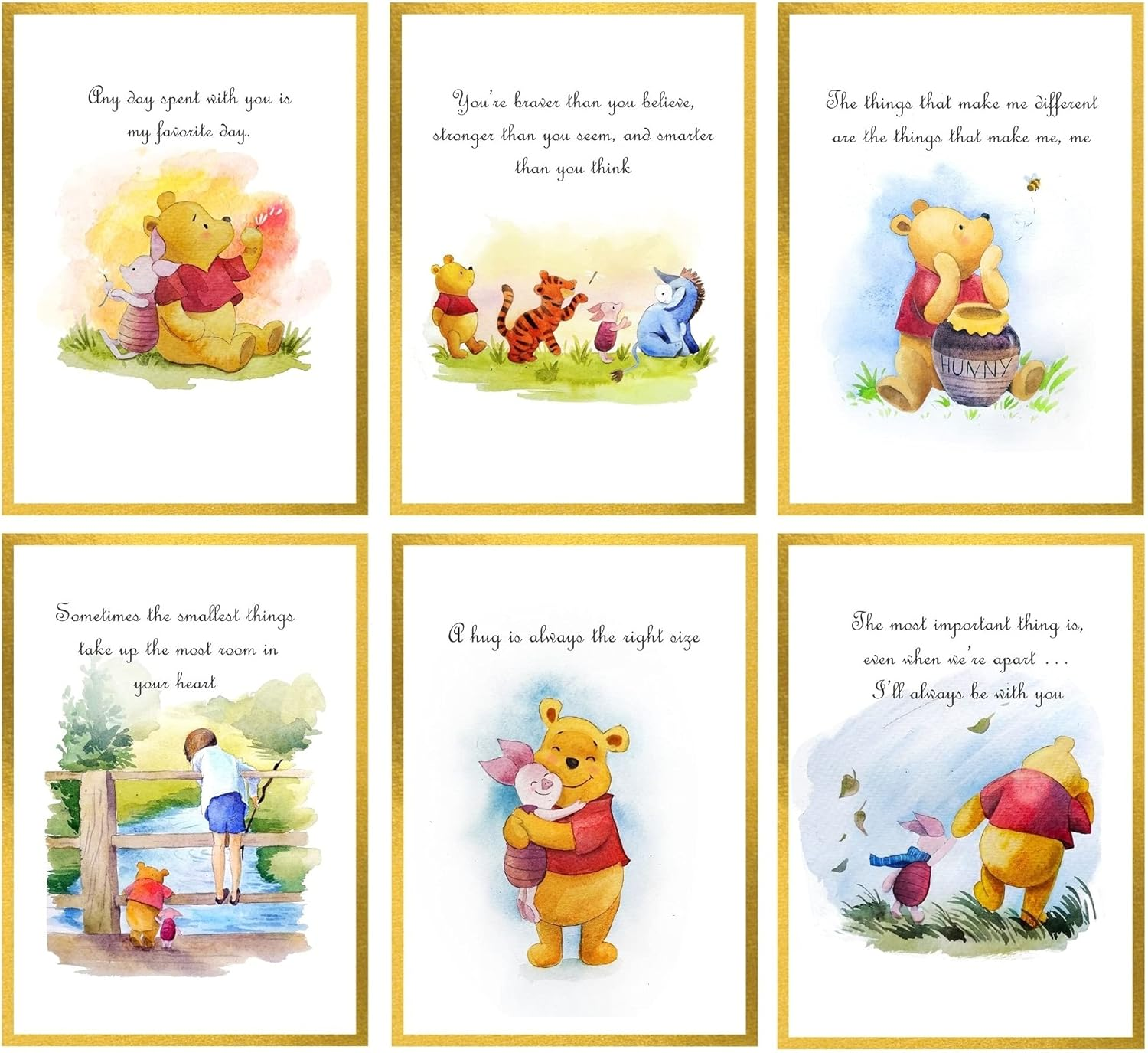 Tinymollo Winnie the Pooh Wall Decor &ndash; Unframed Set of 6 Prints, 8X10 Inch, Hand Painted Nursery Wall Decor for Boys and Girls, Kids, Baby&rsquo;S Nursery Decor Playroom Classic Pooh Bear Friends Piglet image number 6