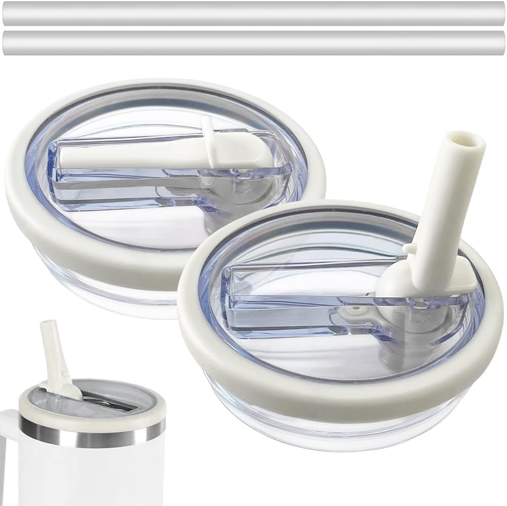 40 Oz Tumbler Lid Replacement, Compatible with Stanley Cup, Pack of 2 (Milky)