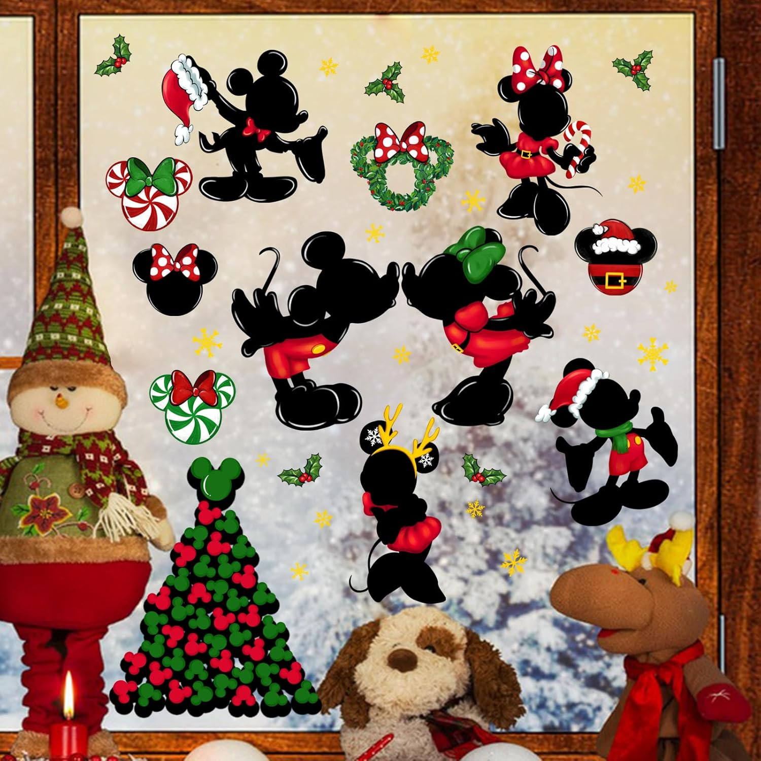 Yovkky Merry Christmas Window Clings, 2025 New Year Christmas Xmas Tree Green Red Stickers Decals Decor, Peppermint Candy Wreath Winter Snowflakes Holiday Party Home Kitchen Decorations image number 4