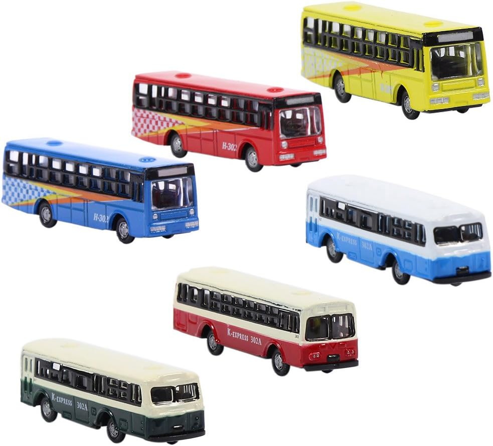 6Pcs Diecast Model Buses Car 1:160 N Scale Streetscape Layout Railway Scenery DIY Train Layout Model Accessories BS150 image number 1