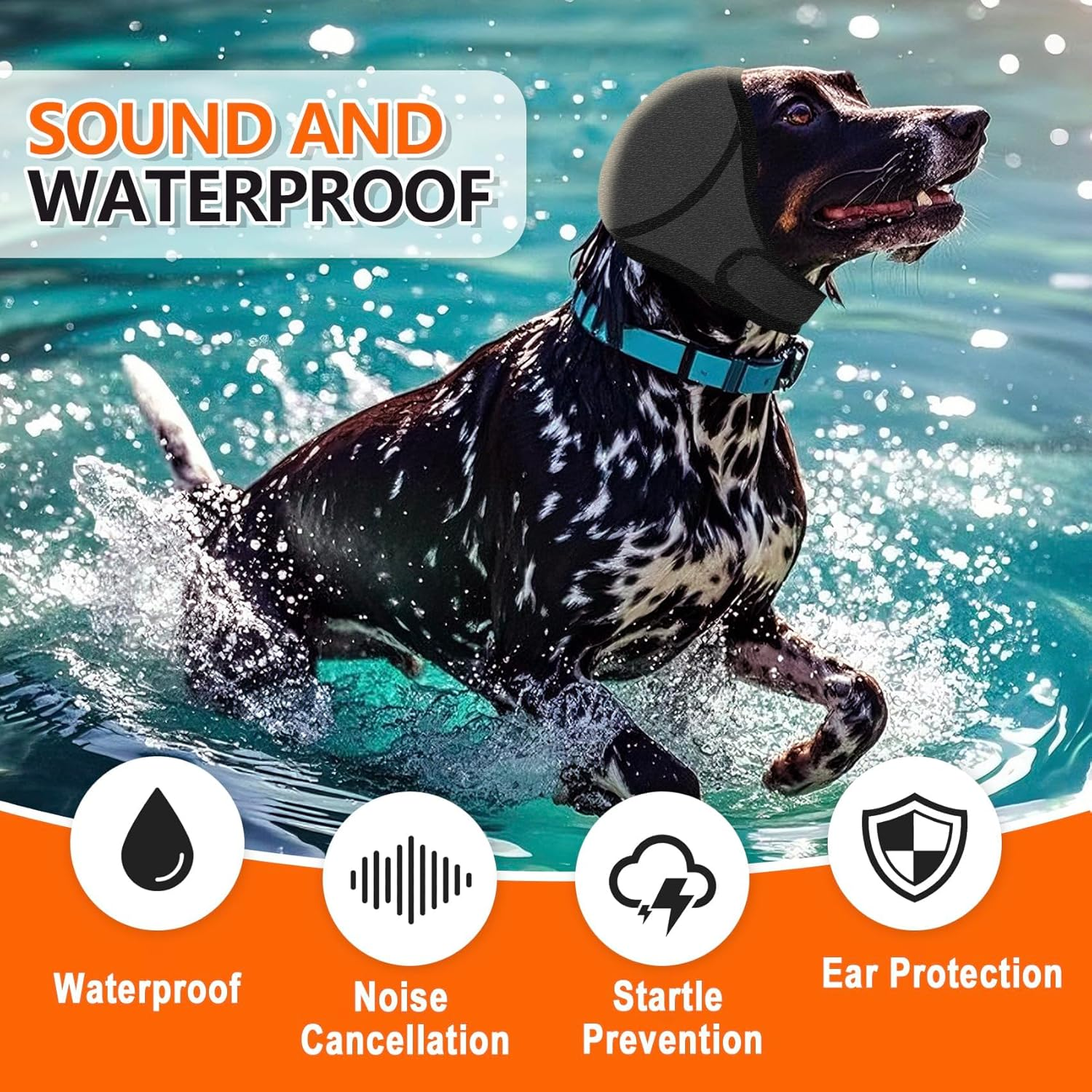 2 Pcs Dog Calming Hood, Waterproof Anxiety Relief Ear Cover, Thunder and Fireworks Protection Snood (Grey+Pink, M)