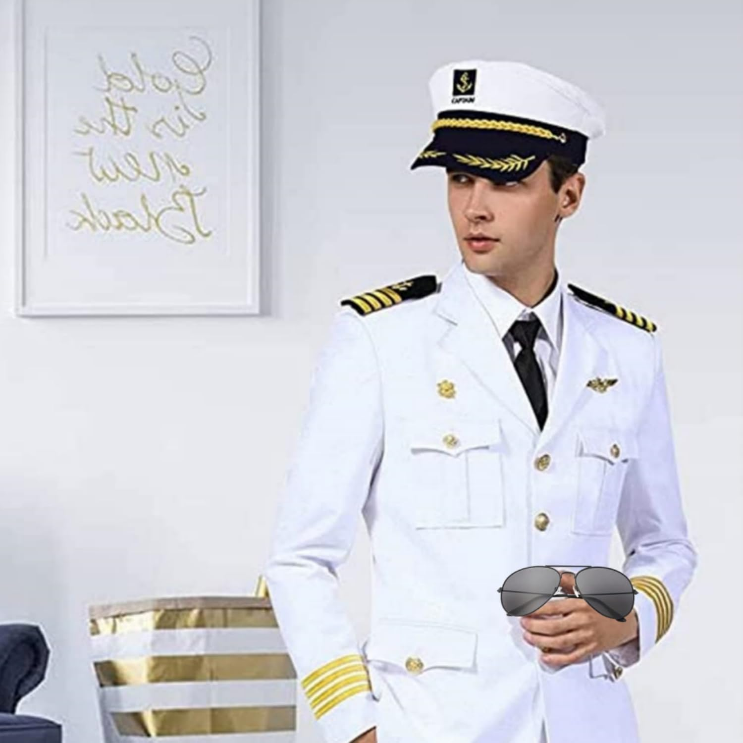 Yacht Captain Hat and Sunglasses with Case, Costume Accessory for Navy Masquerade Party, Marine Admiral Adjustable Hat Yacht Boat Ship Sailor Accessories Set image number 5