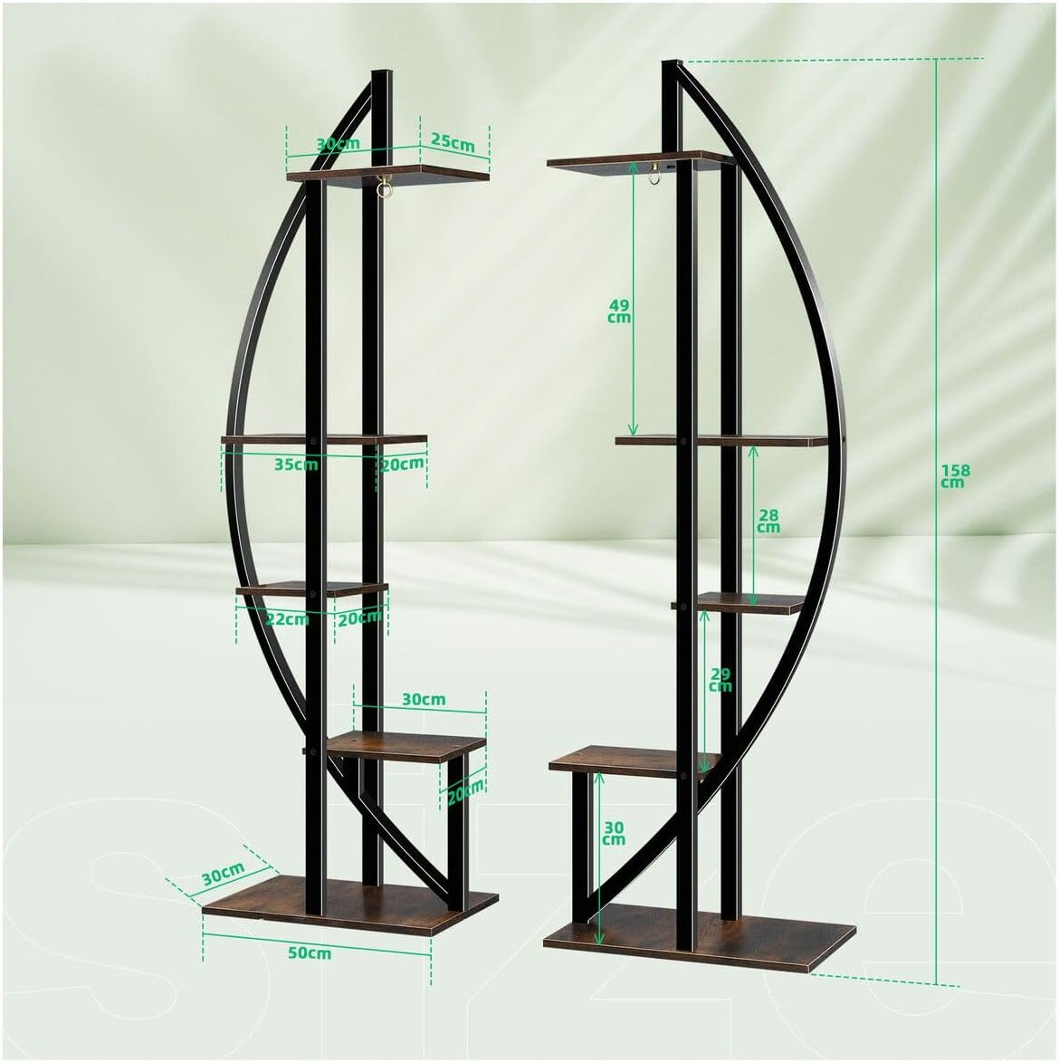 2Pcs 5 Tiered Plant Stand Shelf Metal Half Moon Style Flower Pot Holder Indoor Outdoor Corner Shelves Garden Herb Large Storage Rack Black Brown image number 4