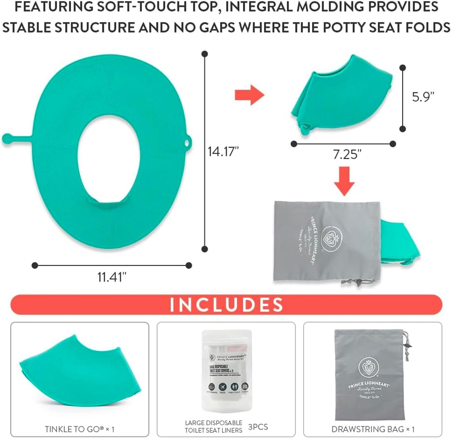 Prince Lionheart Tinkle to Go - Reusable Foldable Portable Potty Training Seat - Toilet Seat Perfect for Travel - Built-In Splash Guard, Perfect Potty Training Toilet Seat, Portable Potty for Toddlers