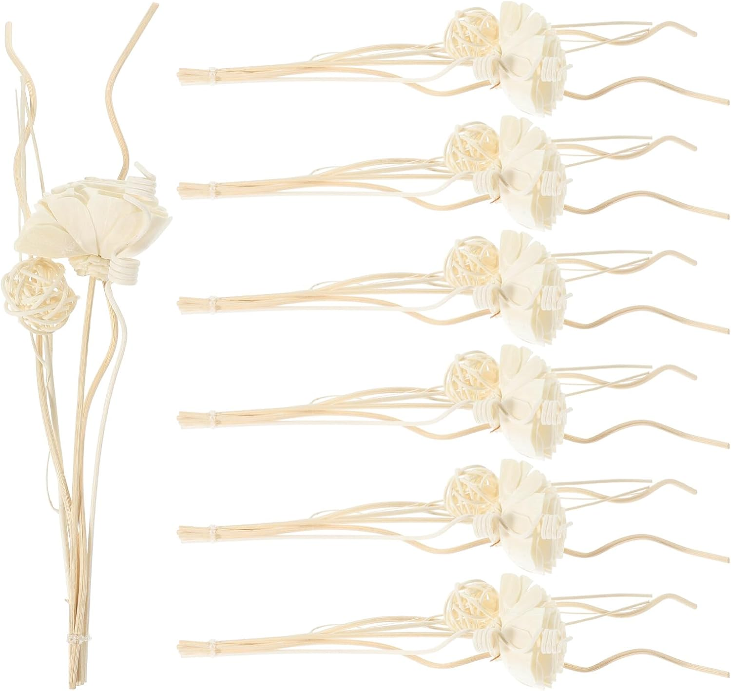 Cabilock 1 Set Rattan Wood Reed Diffuser Sticks, White, Flower Shaped, Essential Oil Aroma Diffuser Set, Home Office Decor image number 2