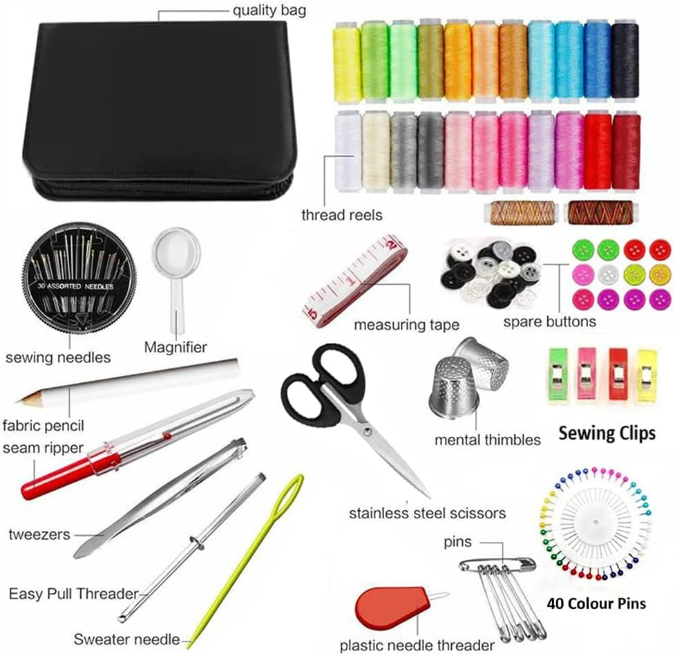 172PCS Sewing Kit,Small Sewing Kit, Mini Family Travel and Emergency Sewing Supplies，Mending and Sewing Needles, Scissors, Thimble,Thread, Tape Measure Etc,Suitable for Adults, Beginners, Children