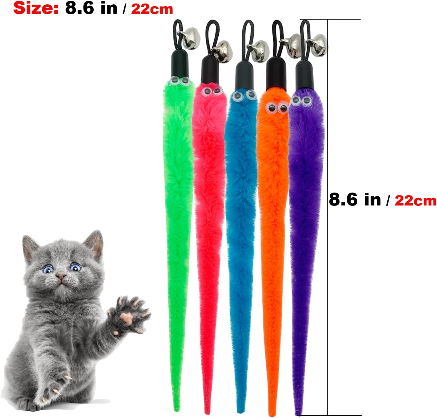 Cat Worm Toy Refills, 15 Pieces Cat Wand Attachments Worms Toy for Indoor Cats image number 1