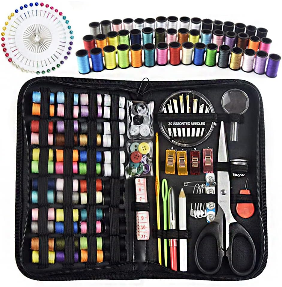 172PCS Sewing Kit,Small Sewing Kit, Mini Family Travel and Emergency Sewing Supplies，Mending and Sewing Needles, Scissors, Thimble,Thread, Tape Measure Etc,Suitable for Adults, Beginners, Children image number 1