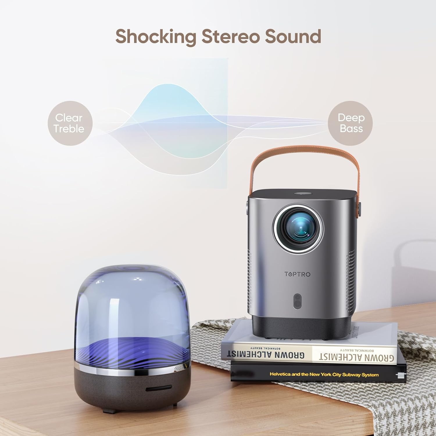 TOPTRO Mini Projector【Electric Focus & 22000 Lumen】 2025 Upgrade Portable Projector 4K 1080P Support, 5G Wifi Bluetooth Projector with Keystone Correction, Home Projector for Ios/Android/Ps5 image number 1