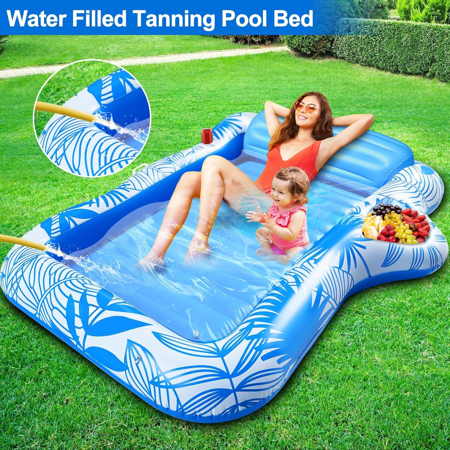 TURNMEON Inflatable Pool Float Sunbathing Lounge Floaties Raft with Cup Holder image number 3