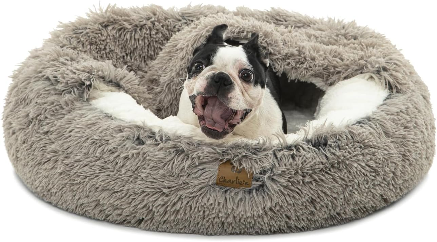 Charlies Snookie Calming Hooded Faux Fur Calming Dog Bed Unique Calming Calming Hooded Design Anti-Anxiety Vegan Base Filling Is 100% Recycled Polyester Eden Green - Large 90X90X25Cm
