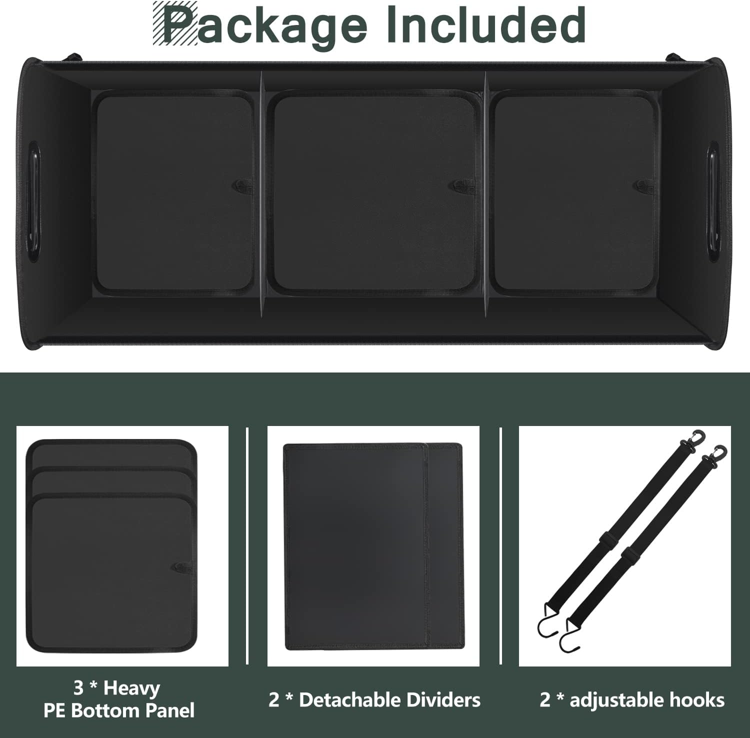 Trunk Organizer for Car, Car Storage Organizer with Non-Slip Bottom Strips, 95L Large Capacity Cargo Organizer for Suv, Truck, Sedan, Waterproof Portable Car Organizers for Women Men image number 5