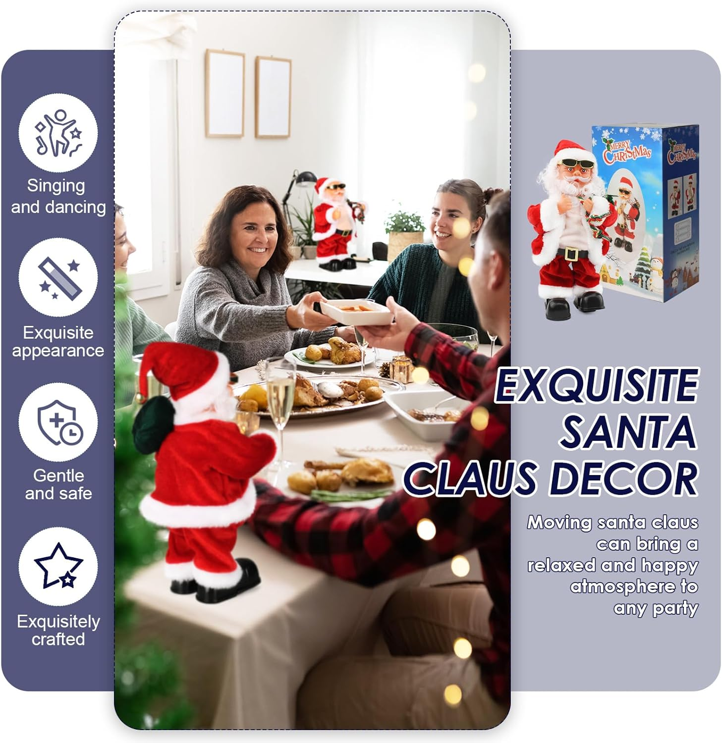 Electric Santa Claus Toy with Shaking Belly and Feet, Singing and Dancing Musical Christmas Doll, Xmas Gift