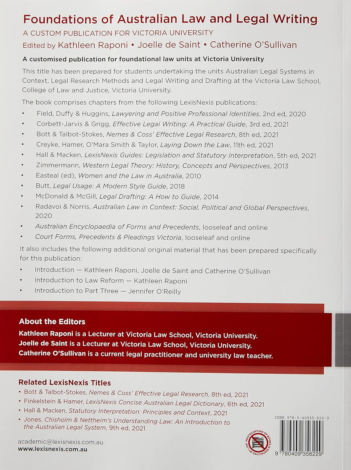 Foundations of Australian Law and Legal Writing: a Custom Publication for Victoria University