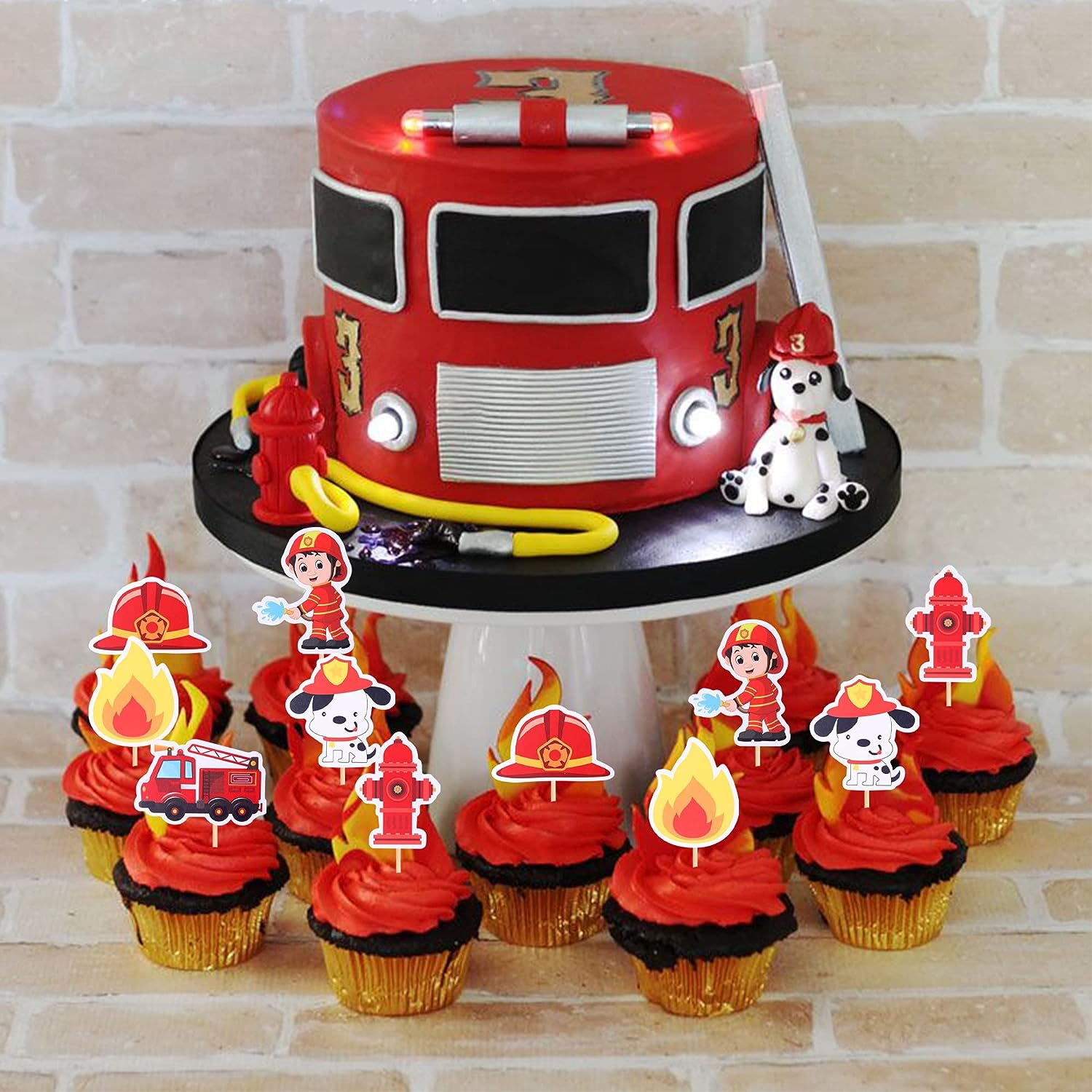 30 Pack Fire Truck Cupcake Toppers Fireman Cupcake Picks Fire Department Engine Rescue Theme Baby Shower Birthday Party Cake Decorations Supplies image number 4
